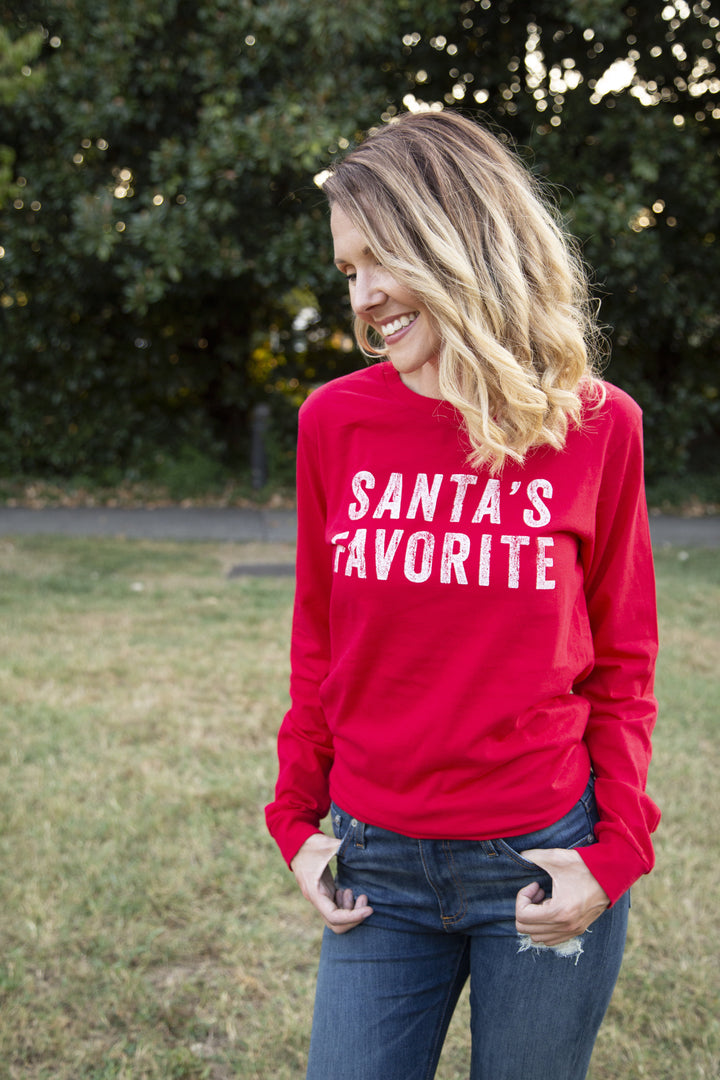 Santa's Favorite Long Sleeve - Red Shirt