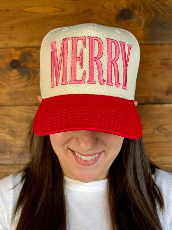 Merry Embroidered Trucker Hat (Pink/Red Combo)