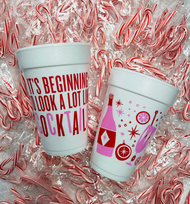It's Beginning To Look A Lot Like Cocktails Foam Cups - Buy 3 Sleeves Get the 4th Free