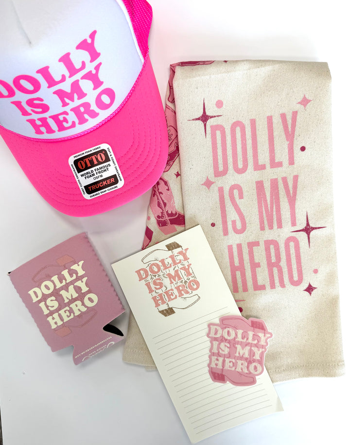 Dolly Is My Gift Set - Kitchen Towel, Trucker Hat, Notepad, Coozie & Sticker