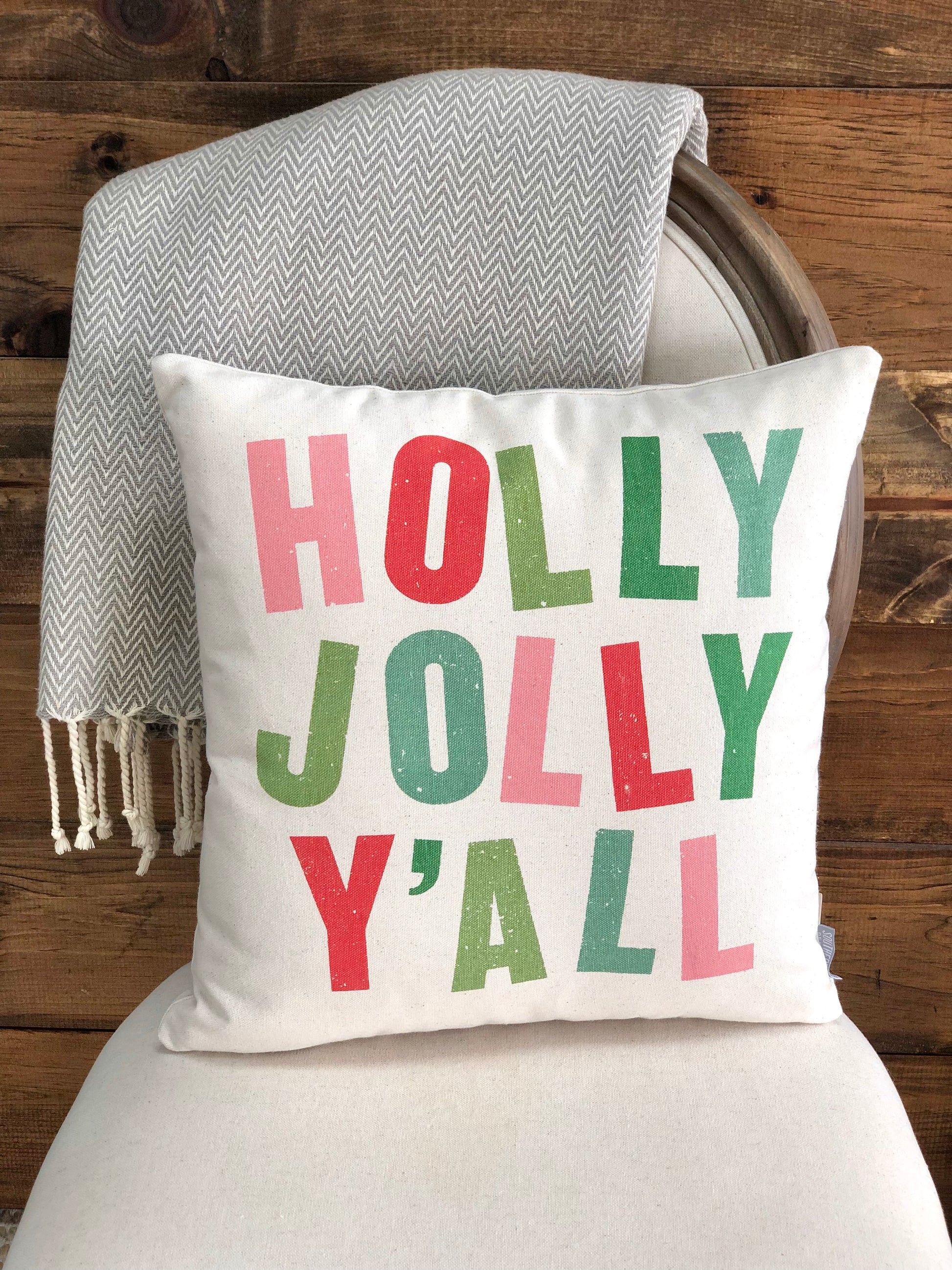 Holly Jolly Y'all - Throw Pillow Cover