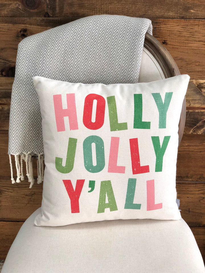 Holly Jolly Y'all - Throw Pillow Cover