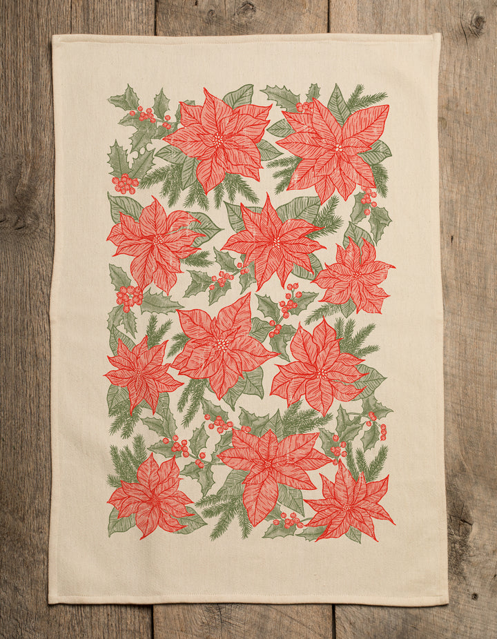 Red Poinsettia Pattern Kitchen Towel