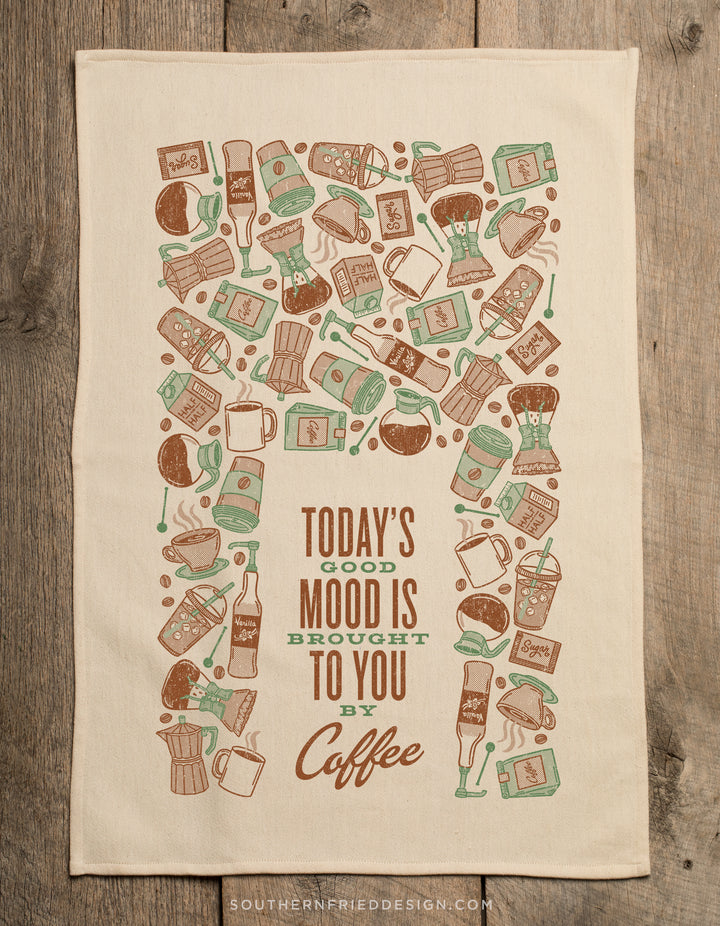 NEW "Today's Good Mood Brought To You By Coffee" Kitchen Towel