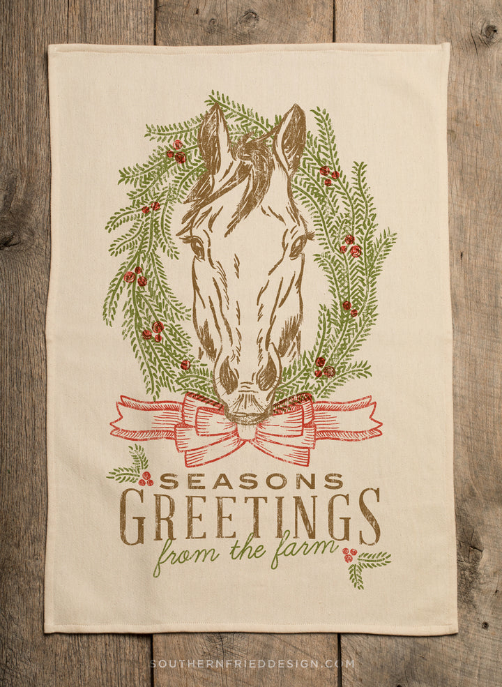 Seasons Greetings From The Farm - Horse - Kitchen Towel