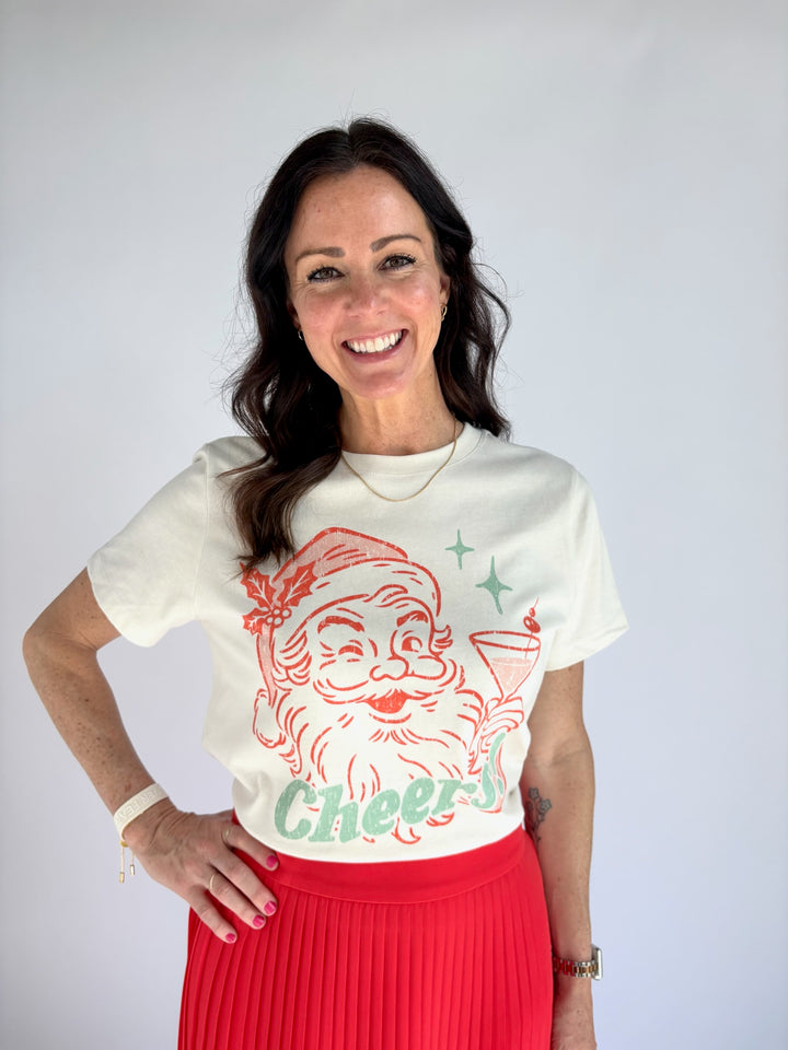 Cheers Santa!  Mid Length Crop Shirt