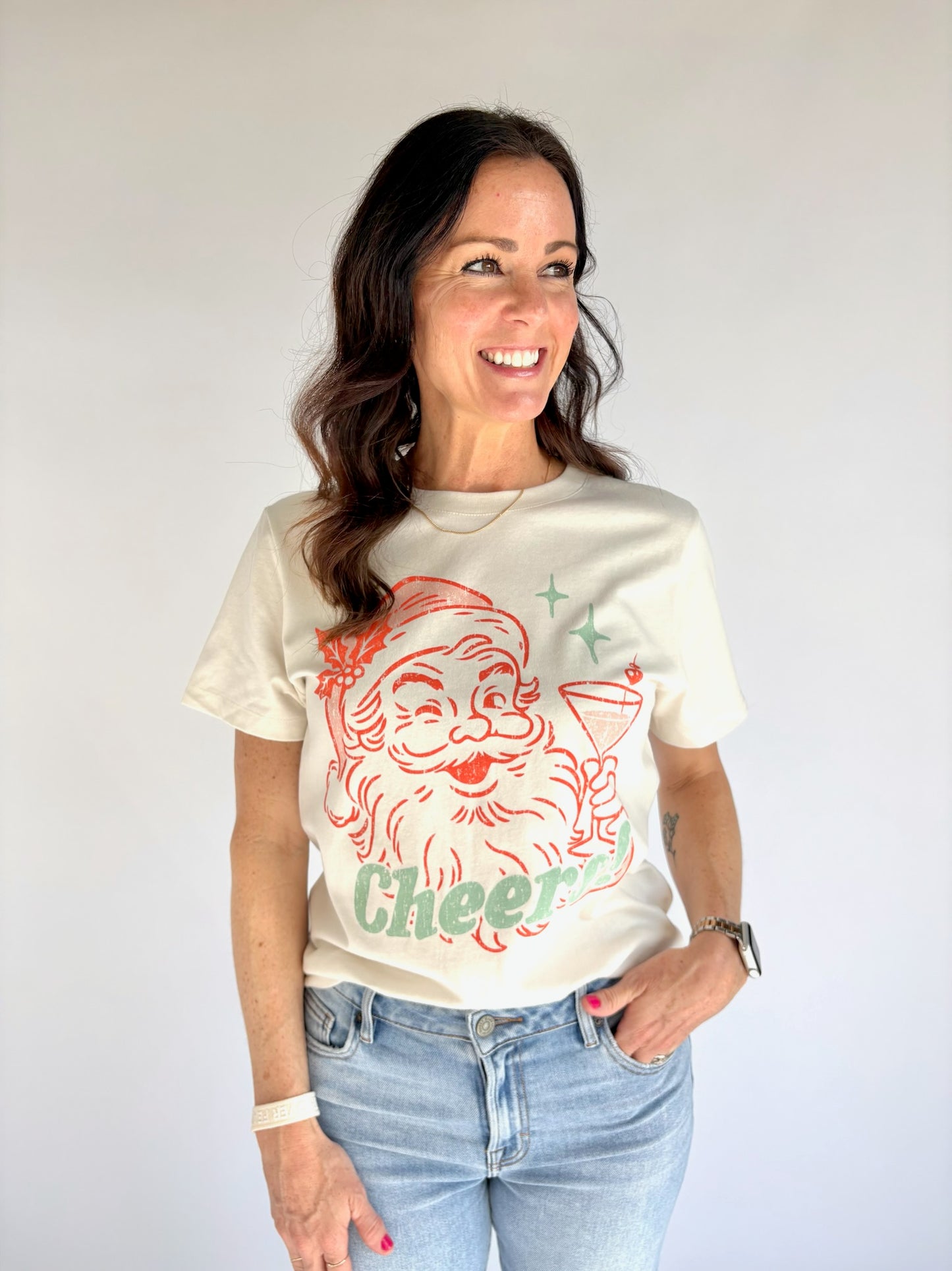 Cheers Santa!  Mid Length Crop Shirt