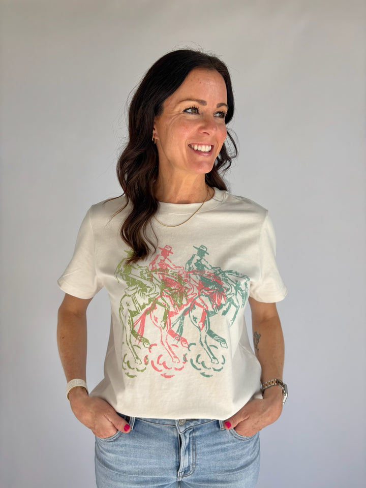Bucking Cowboys Mid Length Crop Shirt