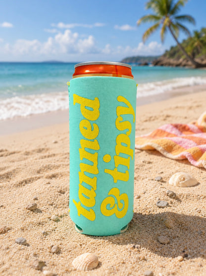 tanned & tipsy - Slim Can Coozie