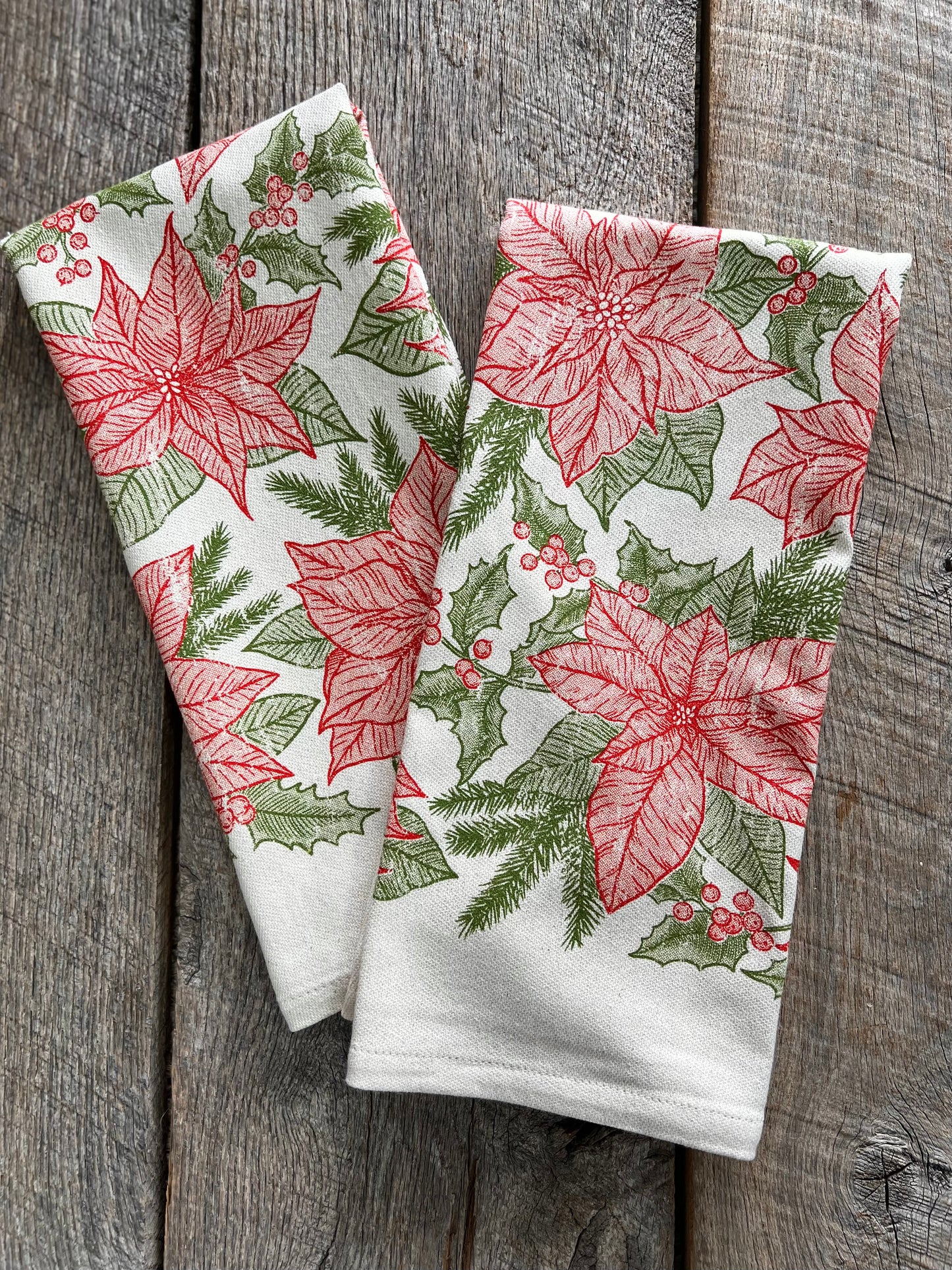 Red Poinsettia Pattern Kitchen Towel