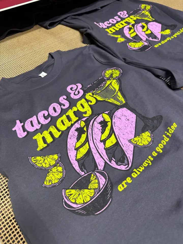 NEW "Tacos & Margs" Mid Length Crop Shirt