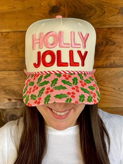 Holly Jolly Puff Embroidered Trucker Hat
